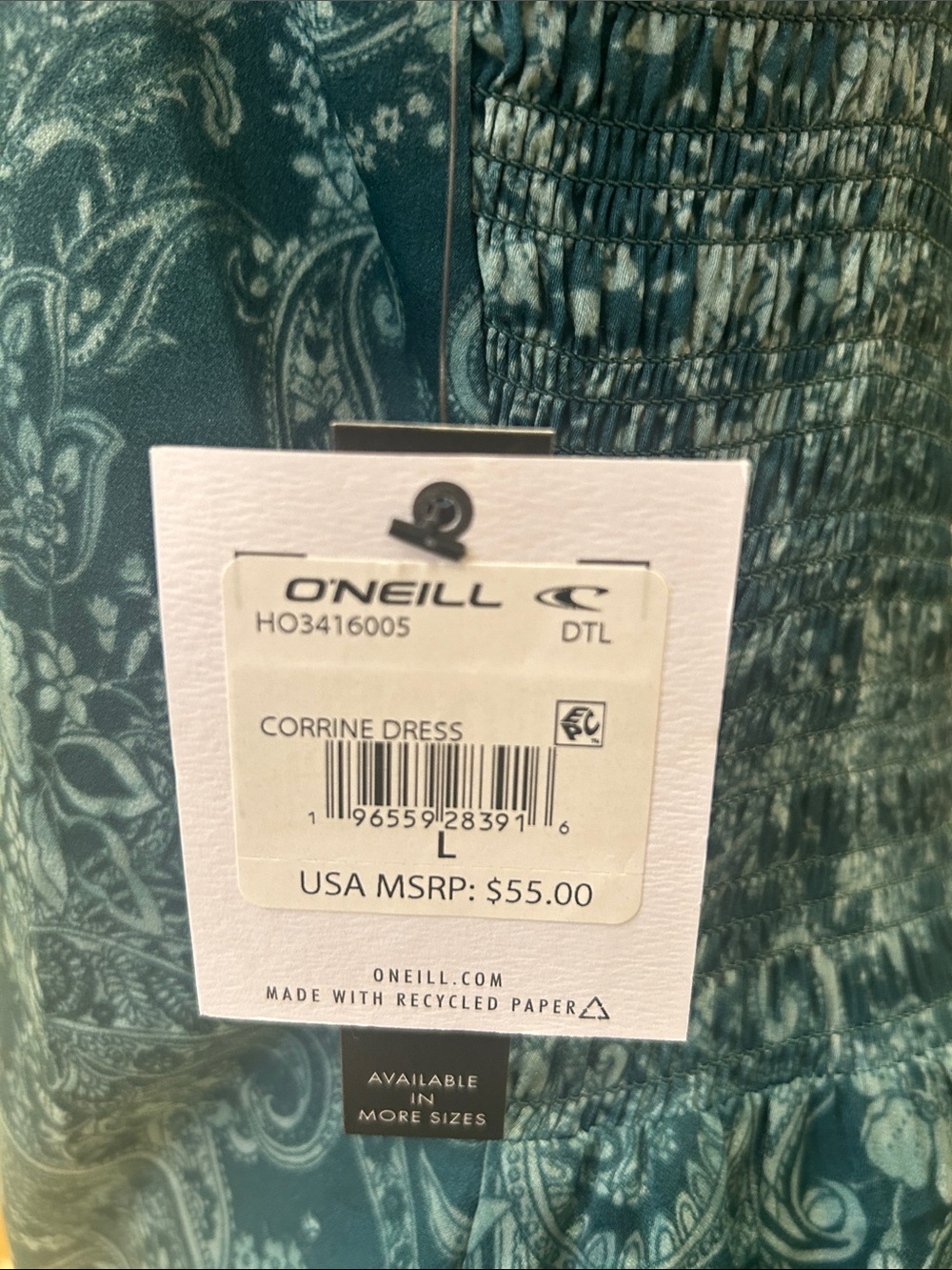 O'Neill Teal Paisley Mini Dress - Picture 2 of 4